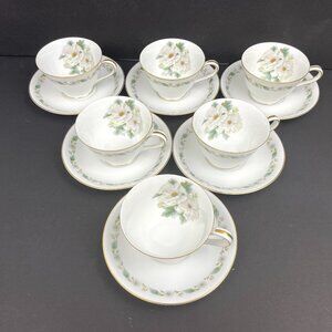 Set Vintage Noritake China - WhiteHall Teacup & Saucer 6 Place Sets #5029 Japan
